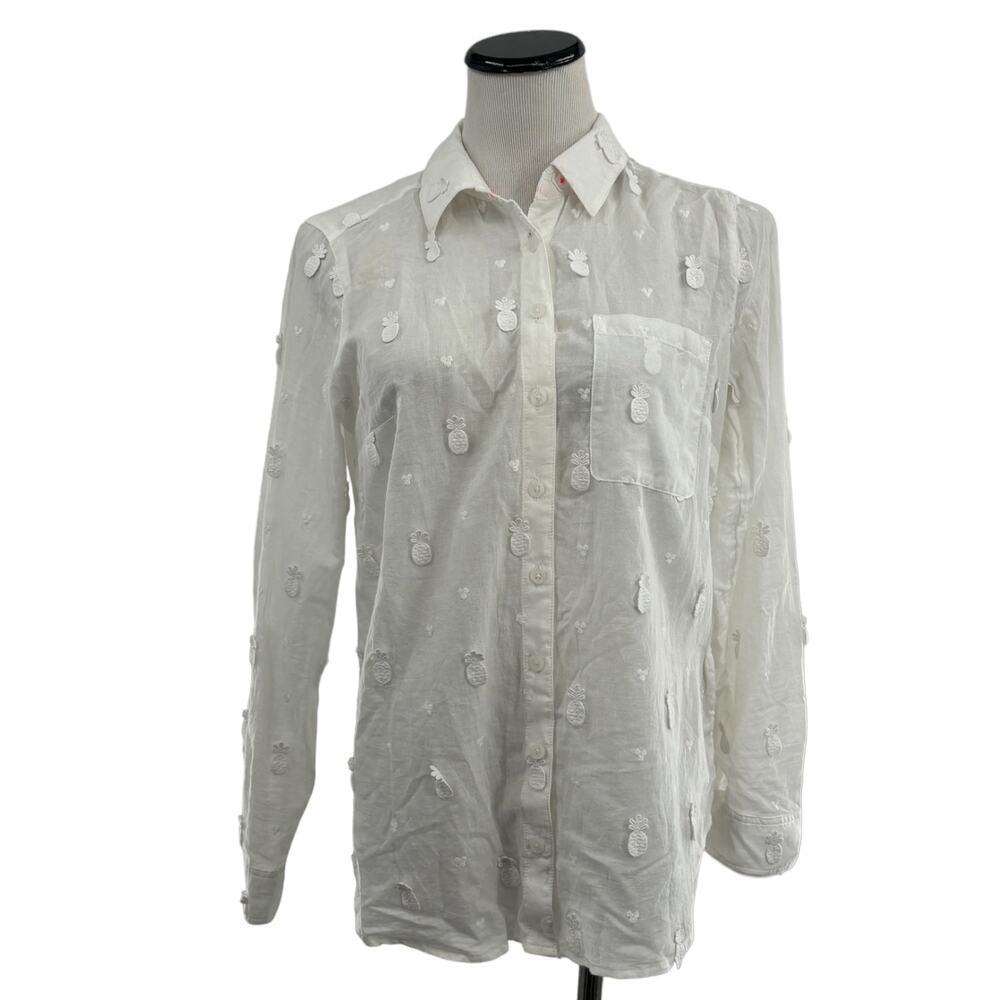 Anthropologie Maeve White Embroidered Pineapple Button Down Blouse 6 - Picture 4 of 12